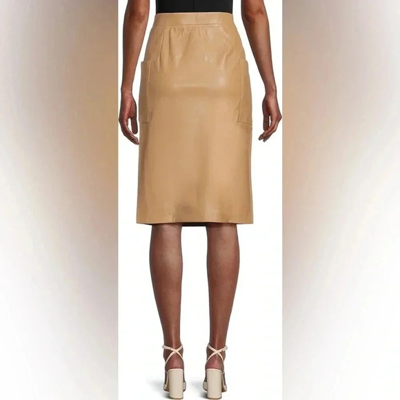 Laundry by Shelli Segal Women's Tan Pencil Skirt  M Knee Length Vegan Leather - Picture 2 of 12
